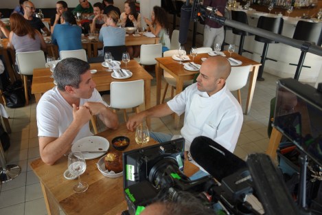 Solomonov with Meir Adoni at his Mizlala restaurant. Courtesy of Florentine Films. 